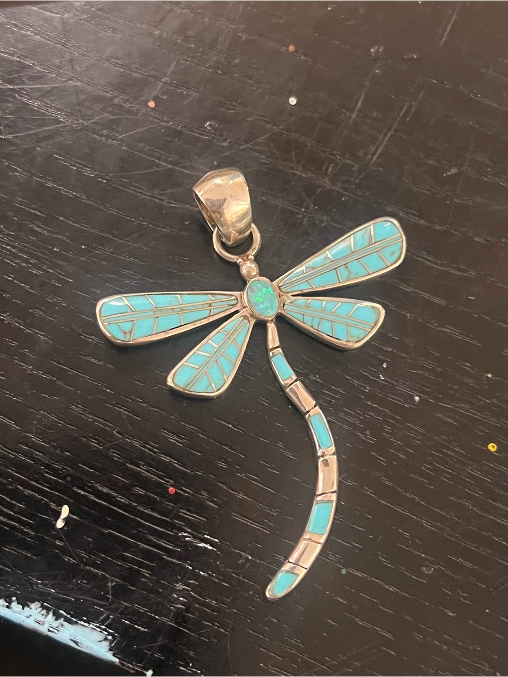 Dragonfly Sterling Silver Turquoise & Opal Gemstone XL Pendant